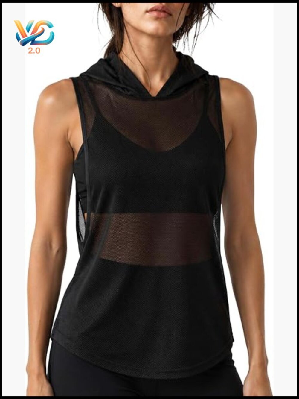Sleeveless Hoodie Mesh Fishnet Tank Top Open Side Workout Y2K Sheer Top